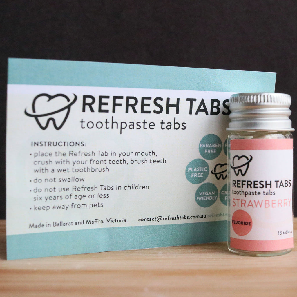 Sustainable ECO Friendly Strawberry Flavoured Toothpaste Tablets Australia Fluoride and Non Fluoride Options