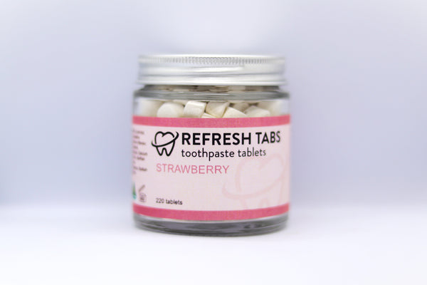 Sustainable ECO Friendly Strawberry Flavoured Toothpaste Tablets Australia Fluoride and Non Fluoride Options